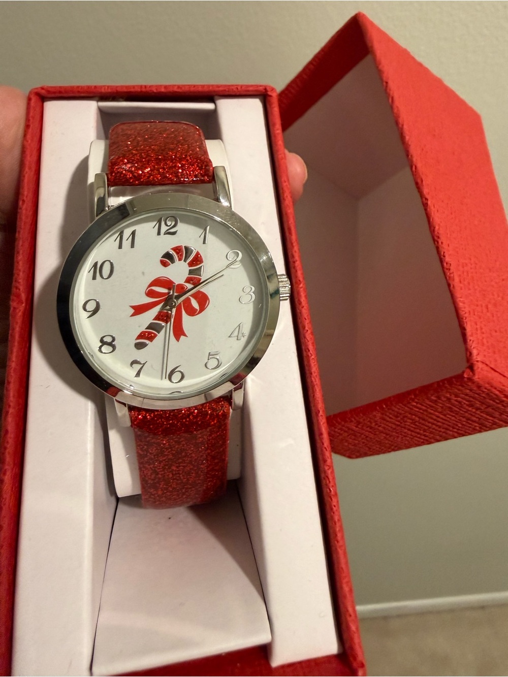 NWT Holiday Candy Cane Red Glitter Watch